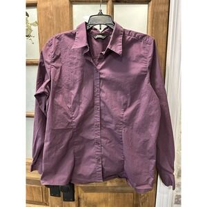 Eddie Bauer Womens Blouse Shirt Size L Purple Button‎ Up Long Sleeve Cotton